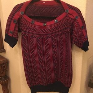 Vintage MARC JACOBS Wool Red Navy Herringbone Short Sleeve Sweater Size Small